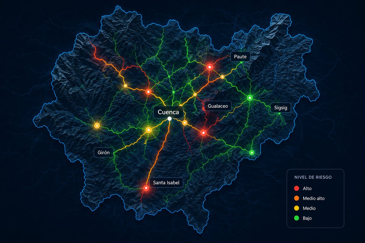 Mapa de nivel de riesgo por cantón en el Azuay
